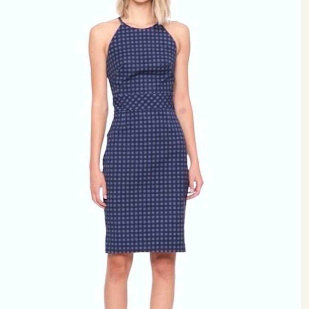 Banana Republic Gingham Bi-Stretch Racer-neck Sheath Dress Petite 0